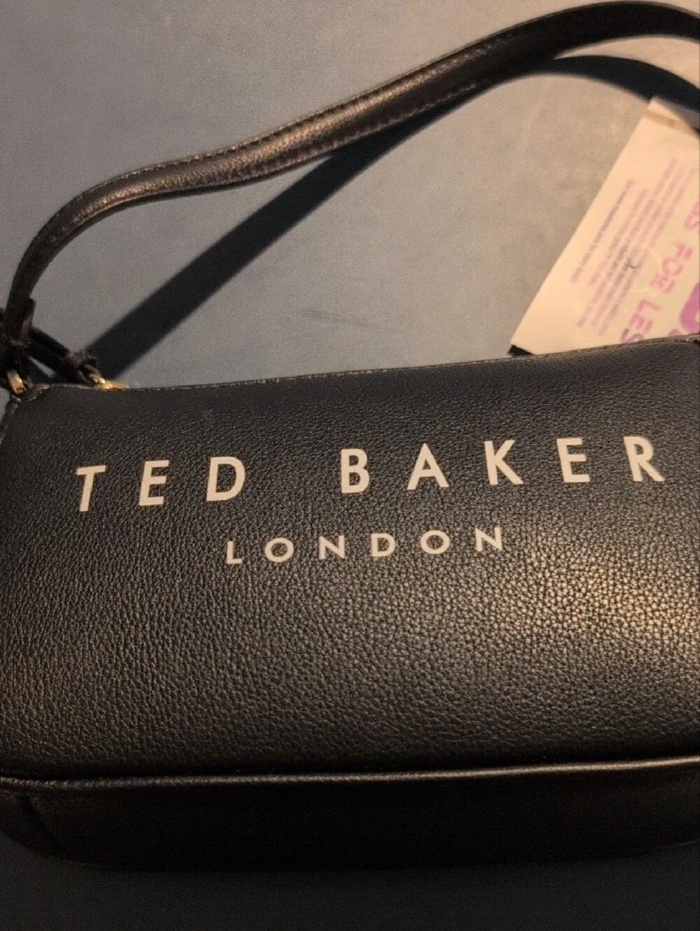 Ted Baker Black Leather Logo Wristlet with Gold Zip